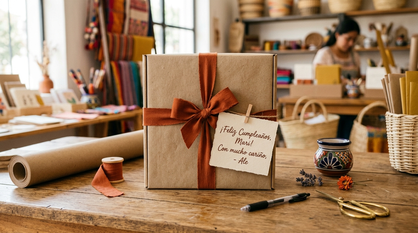 Empaque para regalos personalizados con moño y tarjeta escrita a mano