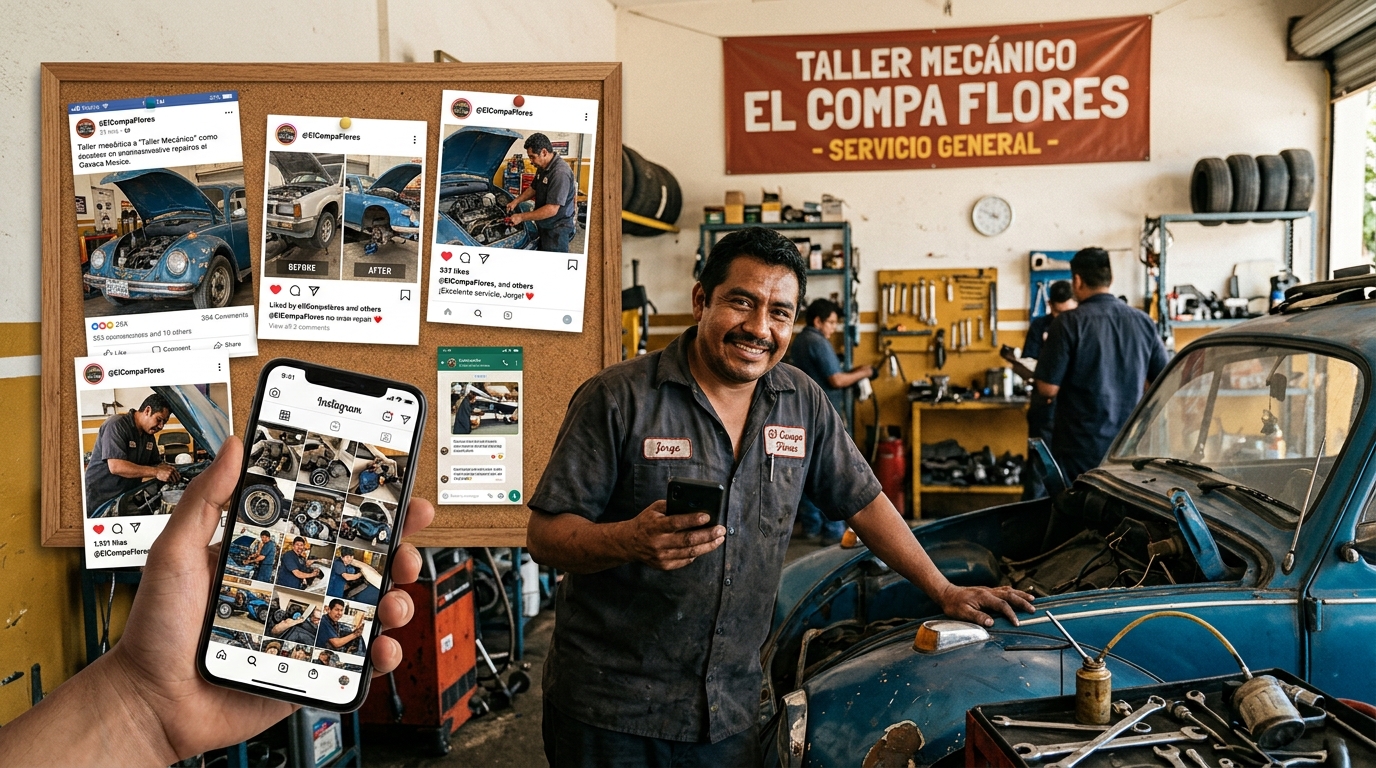 Capturas de publicaciones en redes mostrando reparación de vehículo