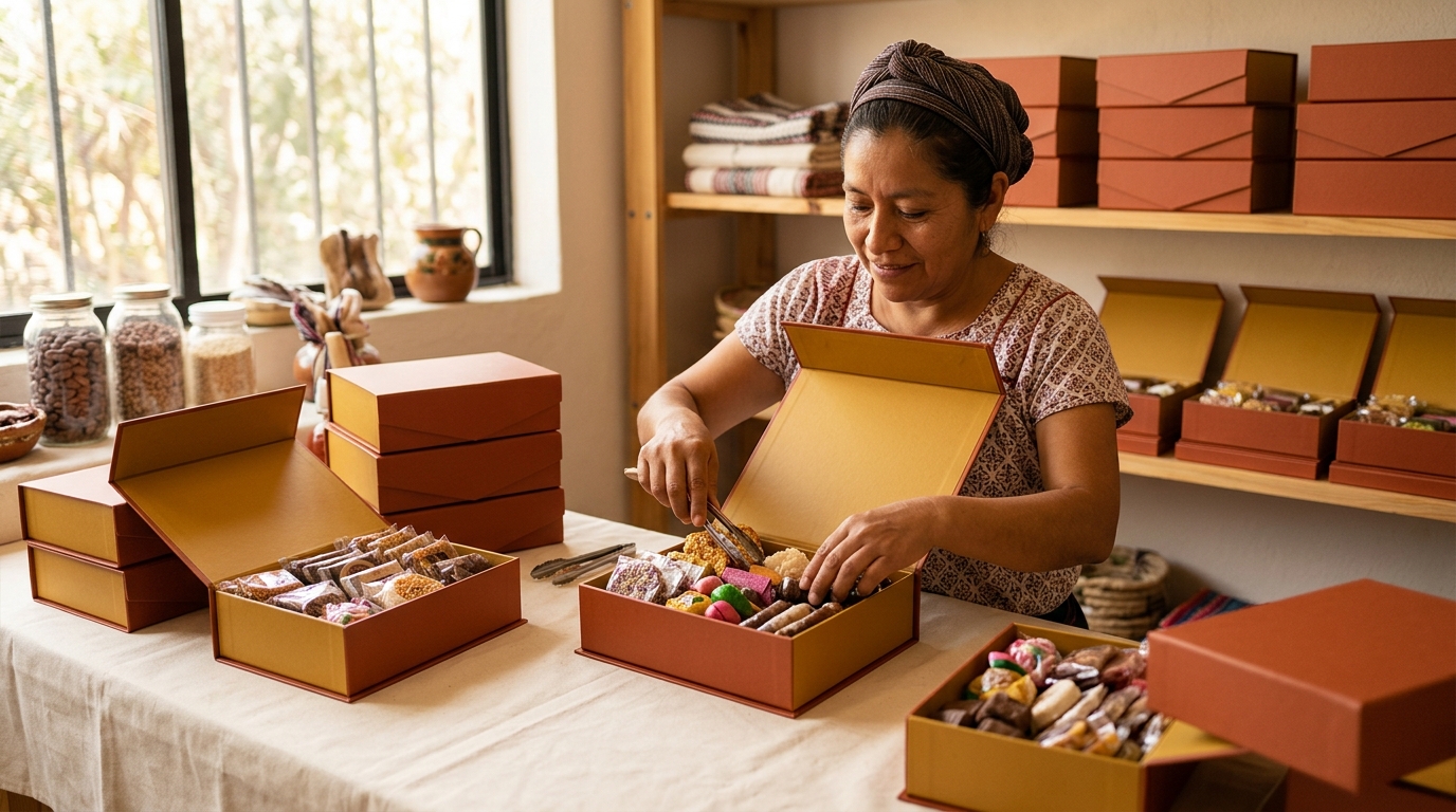 Cajas rígidas imantadas con dulces premium para obsequio corporativo