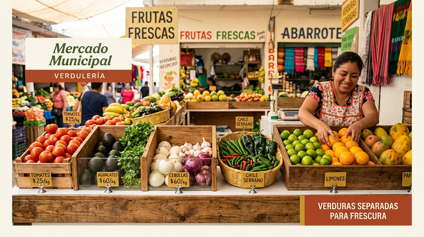 Mostrador de verdulería separado por secciones para evitar productos incompatibles juntos