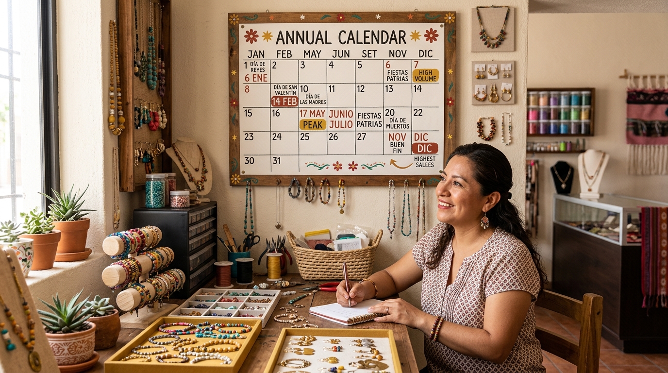 Calendario anual con las fechas pico de venta de joyería de fantasía en México