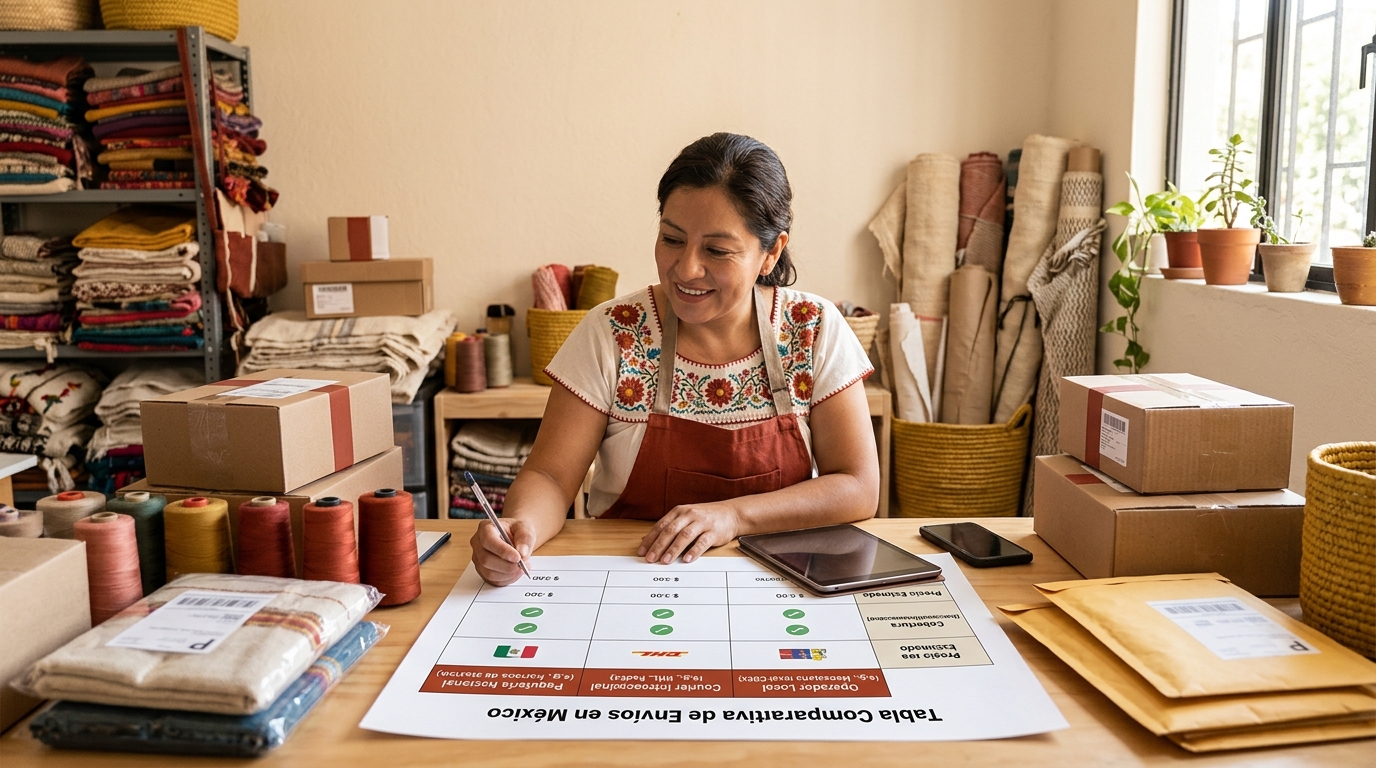 Tabla comparativa de paqueterías nacionales, couriers internacionales y operadores locales en México con precios y cobertura