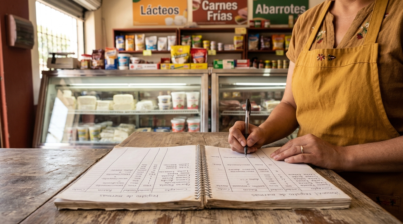 Libreta con registro de mermas semanales en cremería