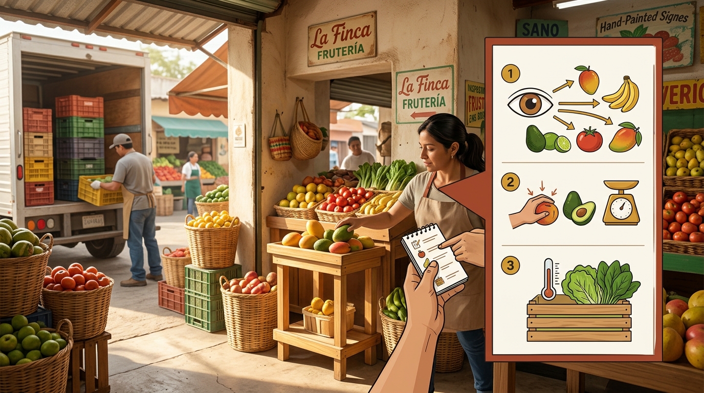 Lista de verificación visual al recibir fruta y verdura en la entrada de la verdulería