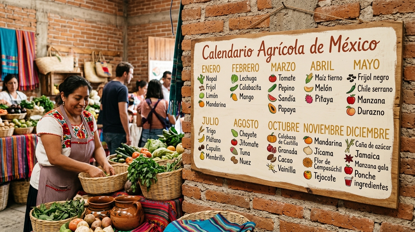 Calendario agrícola de México con meses del año y productos de temporada correspondientes