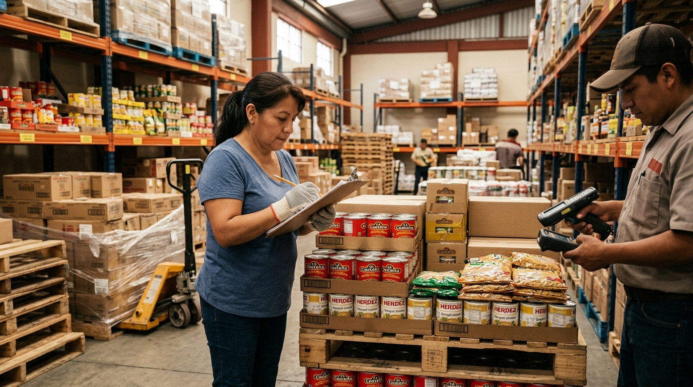 Bodega de distribuidora con tarimas y conteo cíclico