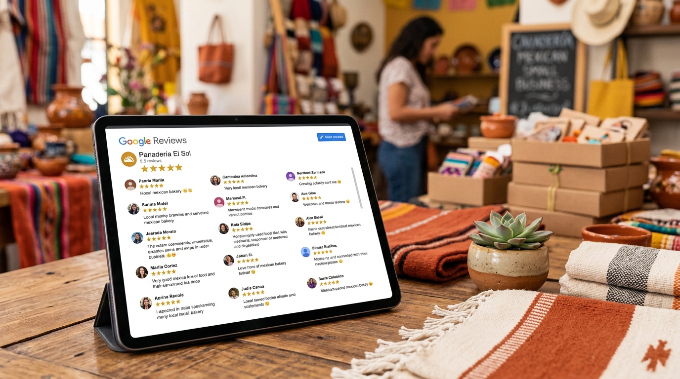 Captura de pantalla de reseñas de Google mostrando estrellas y comentarios de clientes