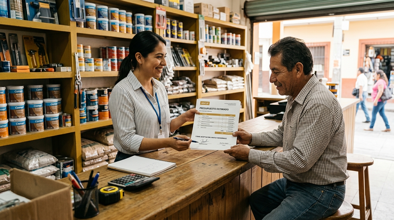 Presupuesto impreso y firmado presentado al cliente en mostrador